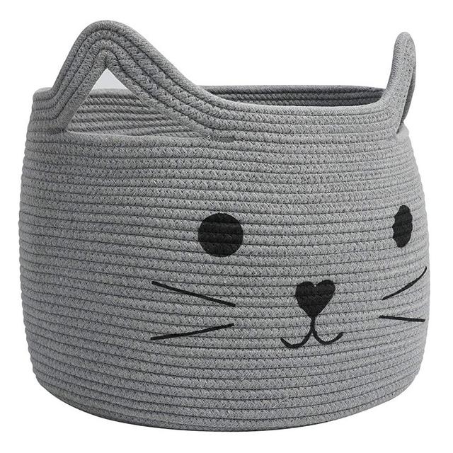 HiChen Large Woven Cotton Rope Storage Basket, Laundry Basket Organizer for Towels, Blanket, Toys, Clothes, Gifts | Pet Gift Basket for Cat, Dog - 15.7" L×13" W×13.4" H, Gray