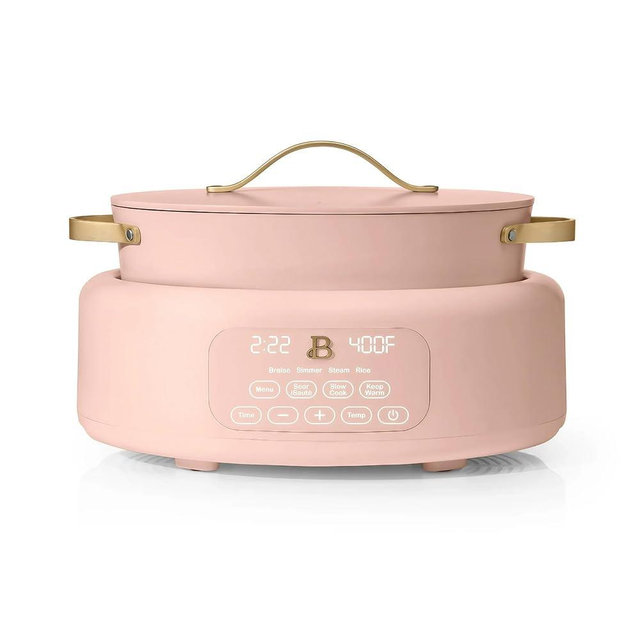 Beautiful 10-in-1 6Qt Electric Multi-Cooker by Drew Barrymore – Slow and Rice Cooker, Steamer, Dutch Oven, Sauté & More – Touch Display, Oven Safe, Dishwasher Safe (Rose)
