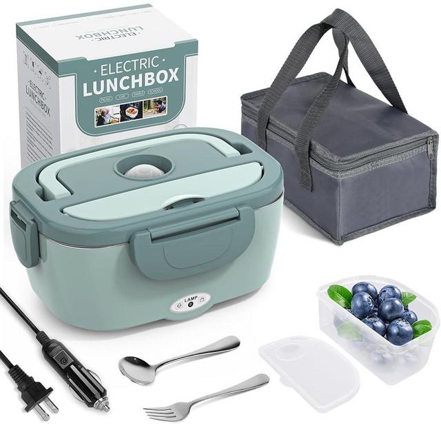 Herrfilk Electric Lunch Box Food Heater, 3 in 1 Ultra Quick Heated Lunch Boxes for Adults, 12V/24V/110V Portable Food Warmer for Car/Truck/Office With Fork Spoon and Insulated Carry Bag
