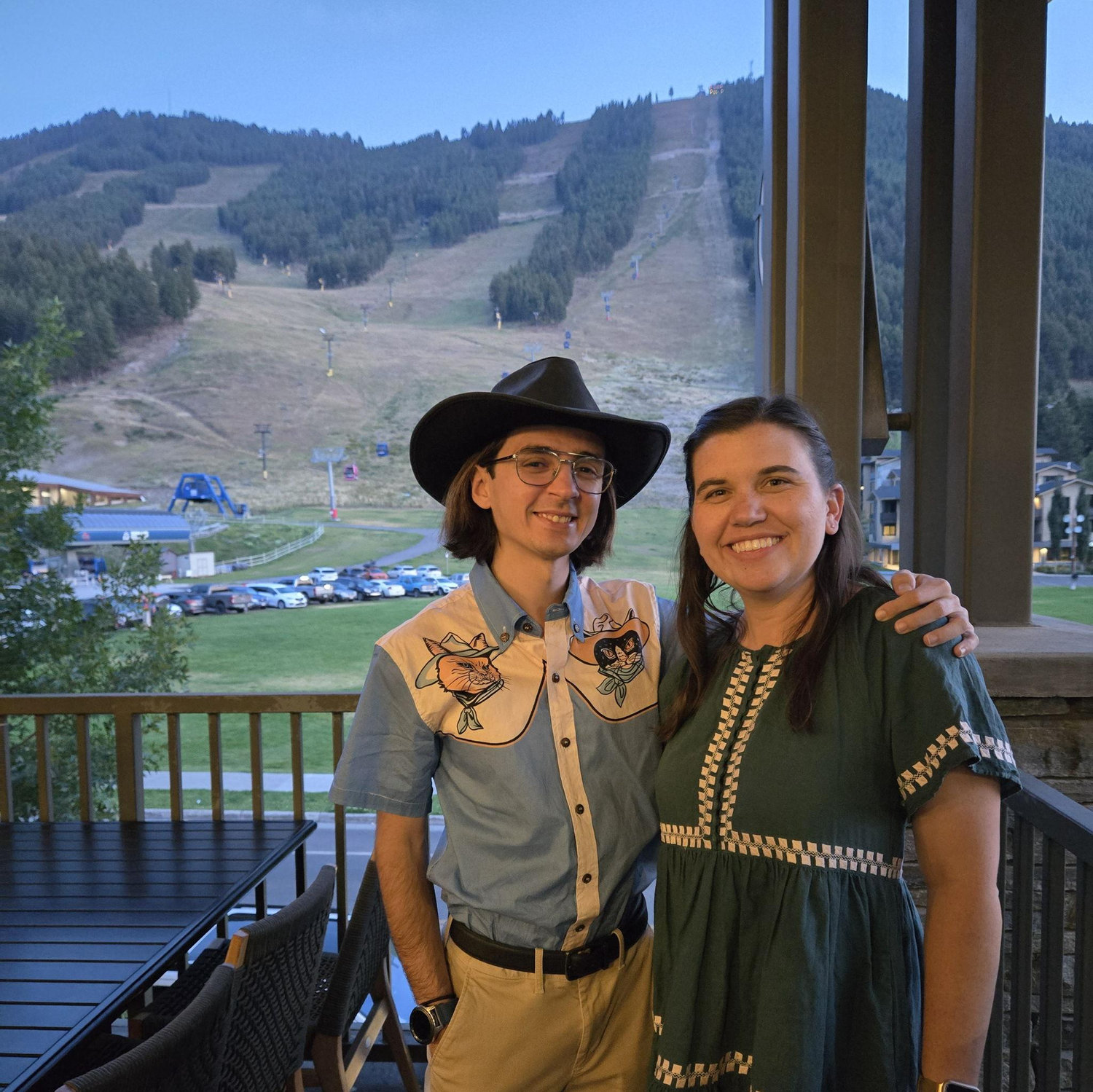 While in Jackson, WY for Alex's cousin's wedding, Chris leaned into the western wear popular in the area and got many compliments on his cowboy cat shirt!