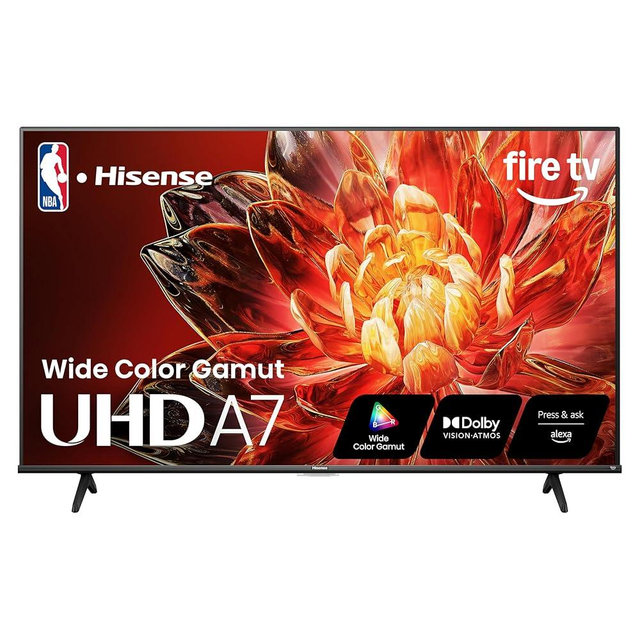 Hisense 50" Class A7 Series 4K UHD Smart Fire TV (50A7NF) - Wide Color Gamut, HDR10+, Dolby Vision, Dolby Atmos, AI Sports Mode, Game Mode, ALLM, Alexa Built in with Voice Remote, Streaming TV, Black