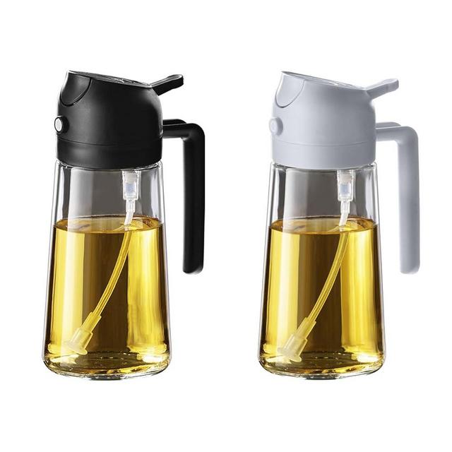 TrendPlain 16oz/470ml Olive Oil Sprayer for Cooking - 2 in 1 Olive Oil Dispenser for Kitchen Gadgets, Air Fryer, Salad, and BBQ - Black & Ash