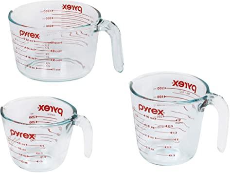 Pyrex Glass Measuring Cup Set (3-Piece, Microwave and Oven Safe)