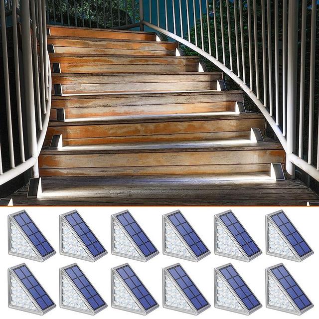 NIORSUN Solar Step Lights, 12 Pack Outdoor Stair Lights Cool White Triangle Solar Deck Lights IP67 Waterproof Auto on Off Decoration Lights for Stair Patio Yard, Driveway, Porch, Front Door, Sidewalk