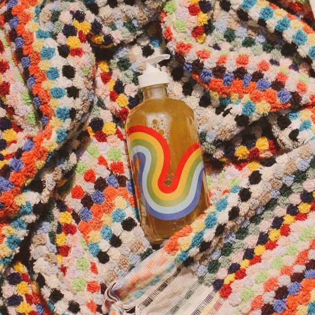 Cosmic Rainbow Towel & Mind and Body Wash Glass Dispenser