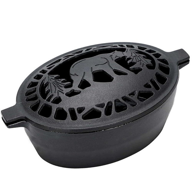 MYFIREPLACEDIRECT Wood Stove Steamer 2.5 Quart, Wood Stove Humidifier with Decorative Bear Pattern, Cast Iron Steamer for Wood Stove Rust Resistant Matte Black