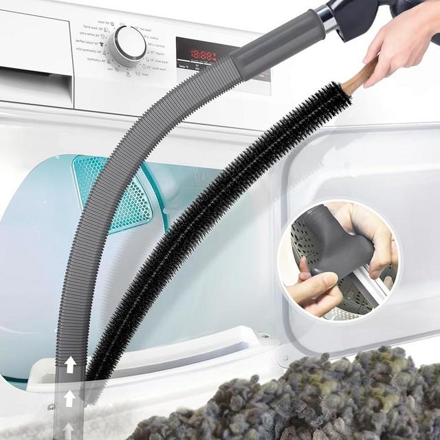 PetOde 2 Pieces Dryer Vent Cleaner Kit Compatible with All Vacuum Cleaner, Dryer Lint Brush and Vacuum Hose Attachment with Stretch Universal Connector, Quickly Lint Remover, Deep Gray