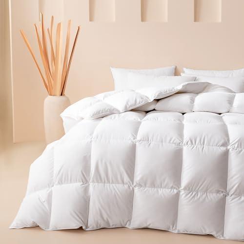 Cosybay Feather Comforter Oversized King Size, Filled with Feather & Down Fiber Fluffy Duvet Insert Oversized King, All Season White Cotton Cover Luxury Hotel Bed Comforter with Corner Tabs, 116"x98"