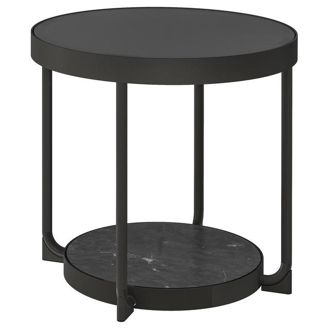 FRÖTORP Side table, anthracite marble effect/black glass, 18 7/8 "