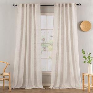 MIULEE Natural White Linen Curtains 92 Inch Length 2 Panels