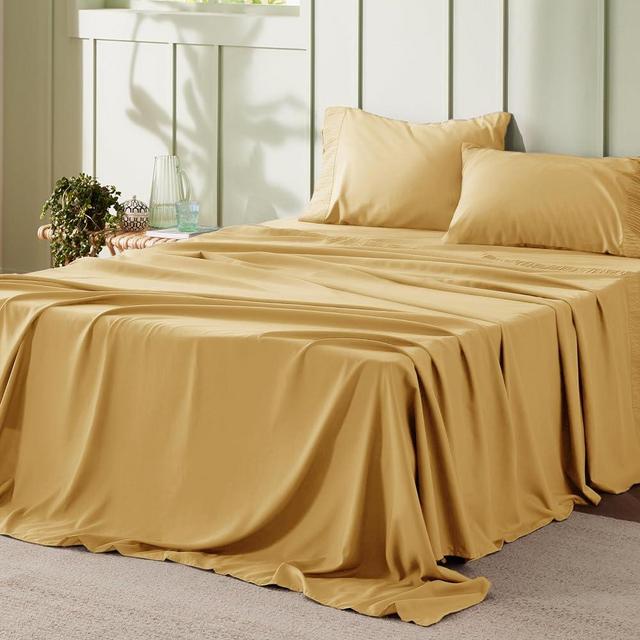 Bedsure King Size Sheets - Soft Sheets for King Size Bed, 4 Pieces Hotel Luxury Yellow King Sheets, Easy Care Polyester Microfiber Cooling Bed Sheet Set