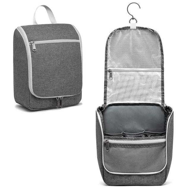Della Gao Travel Hanging Toiletry bag for Men & Women, Water-resistant Sturdy Nylon Toiletries Organizer for Cosmetics, Makeup Brushes, Shaving Tools, Bathroom Bag, Grey