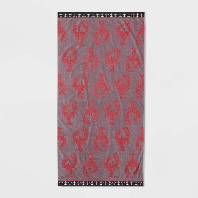 XL Lobster Beach Towel Gray/Red - Sun Squad™