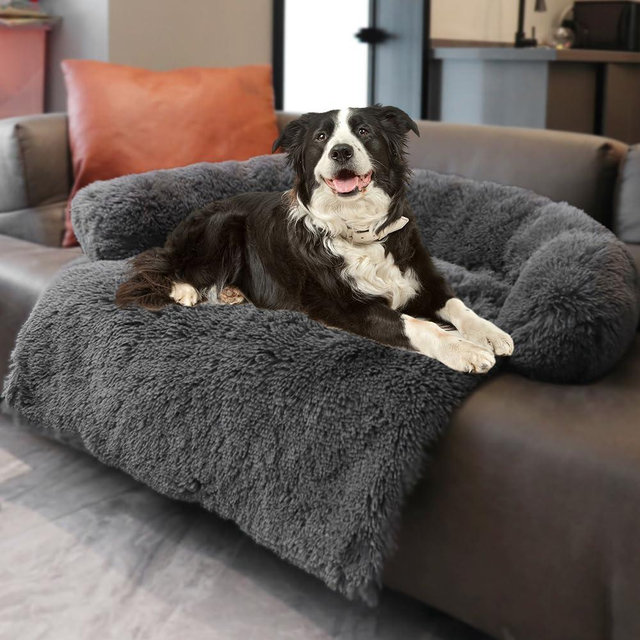 Tinaco Luxurious Calming Dogs/Cats Bed Mats, Washable Removable Couch Cover, Plush Long Fur Mat for Pets, Waterproof Lining, Perfect for Small, Medium and Large Dogs and Cats (Dark Gray, 53"x39")