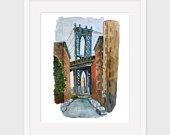 Brooklyn NYC Watercolor Painting, Urban...