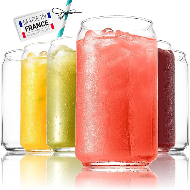 Drinking Glasses Can Shaped Beer Glass (16 Ounces - 6 Pack) Glass Tumbler for Smoothies, Iced Coffee Glasses Party Cocktail Glass