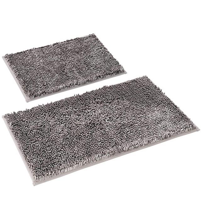 HOMEIDEAS Velvety-Soft Butter Chenille Bathroom Rugs Set 2 Pieces Taupe Grey, 3X Absorbent Spa Shaggy Bath Rug Non Slip, Washable Taupe Gray Bath Mat for Bathroom, Tub, Shower
