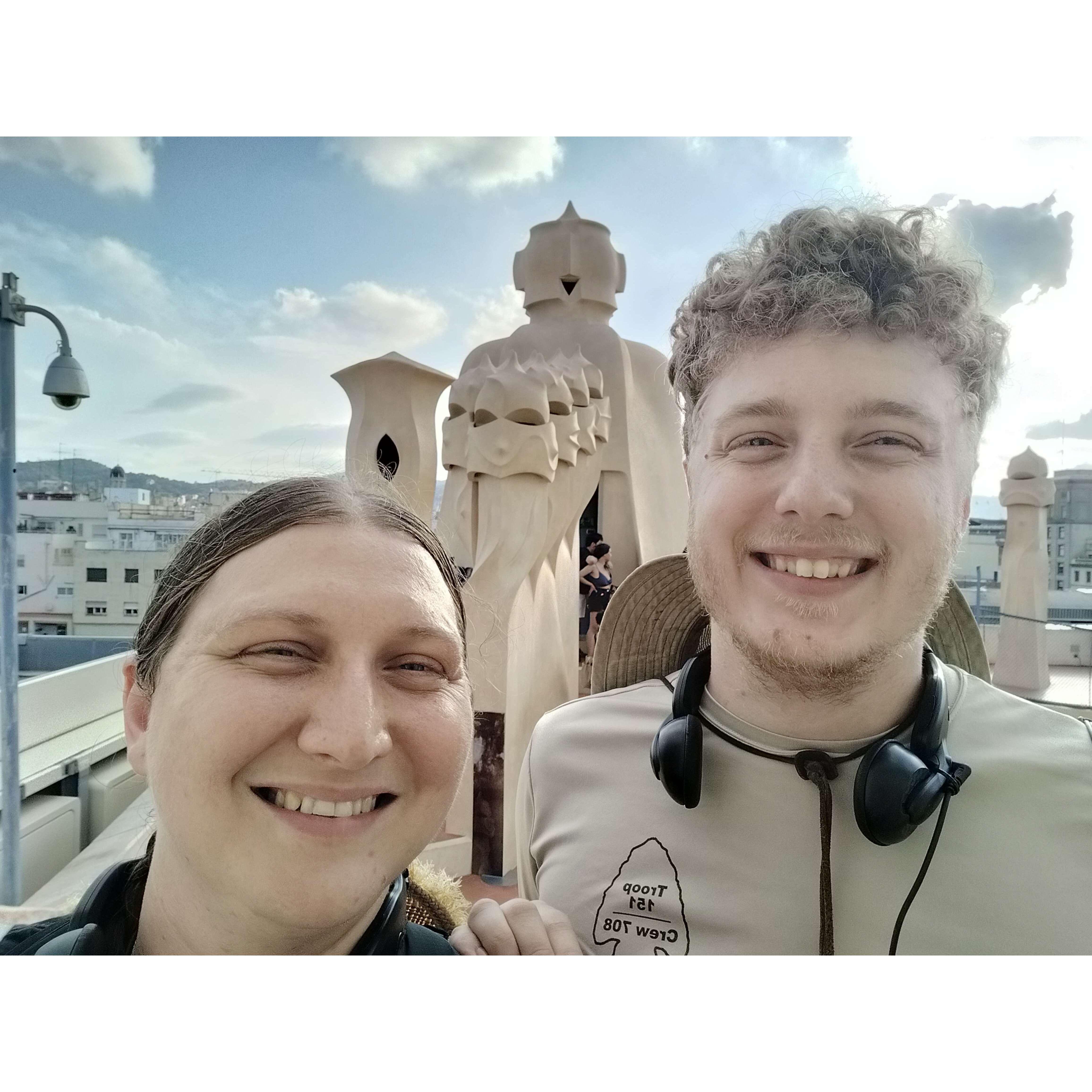 Atop one of Gaudi's masterpieces