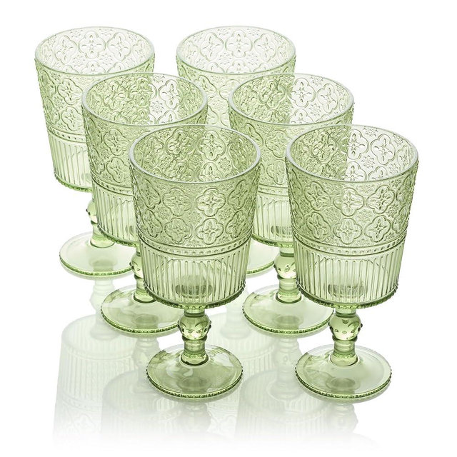 Certified International Victoria Green Set of 6 Premium Acrylic All Purpose Goblet 3.5x3.5x7 14oz – Unbreakable Drinkware with Elegant Embossed Design, Perfect for Everyday Use & Entertaining