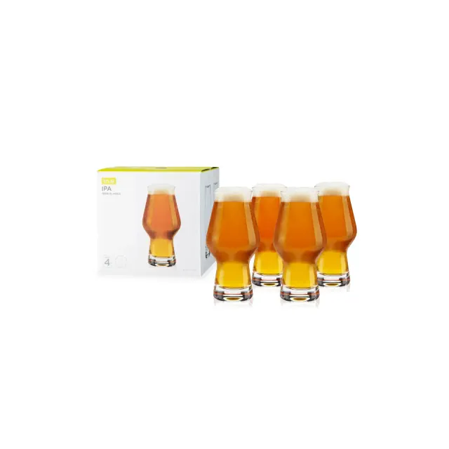 True IPA Glasses, Beer Pint Glasses, Craft Beer Glassware, IPA Glass Set, Set of 4, 16 Ounce Capacity, for Stouts, Pilsners, IPAs, Clear