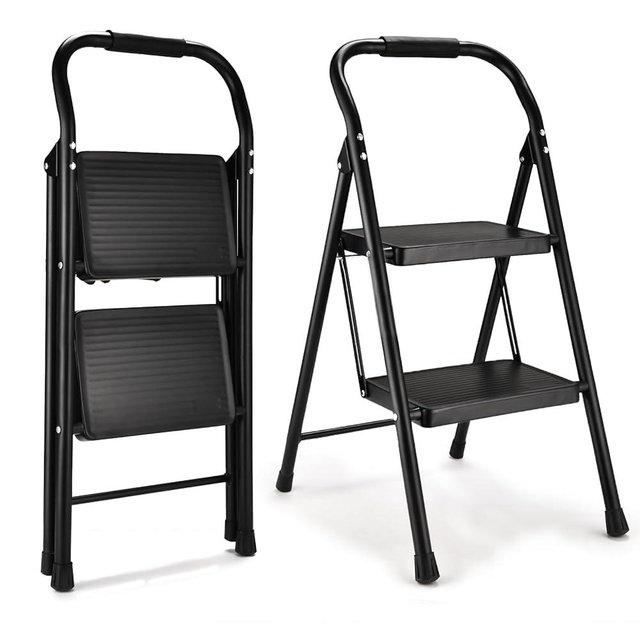Step Stool for Adults,2 Step Ladder Folding 330lbs Anti Slip Step Stool,Foldable Ergonomic 2 Steel Stool with Wide Pedal for Home, Kitchen, Office