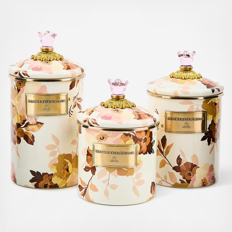 MacKenzie-Childs, Wild Rose White Stainless Steel Canister | Zola
