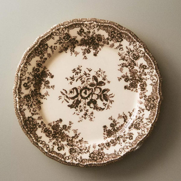 BROWN - FLORAL EARTHENWARE DESSERT PLATE