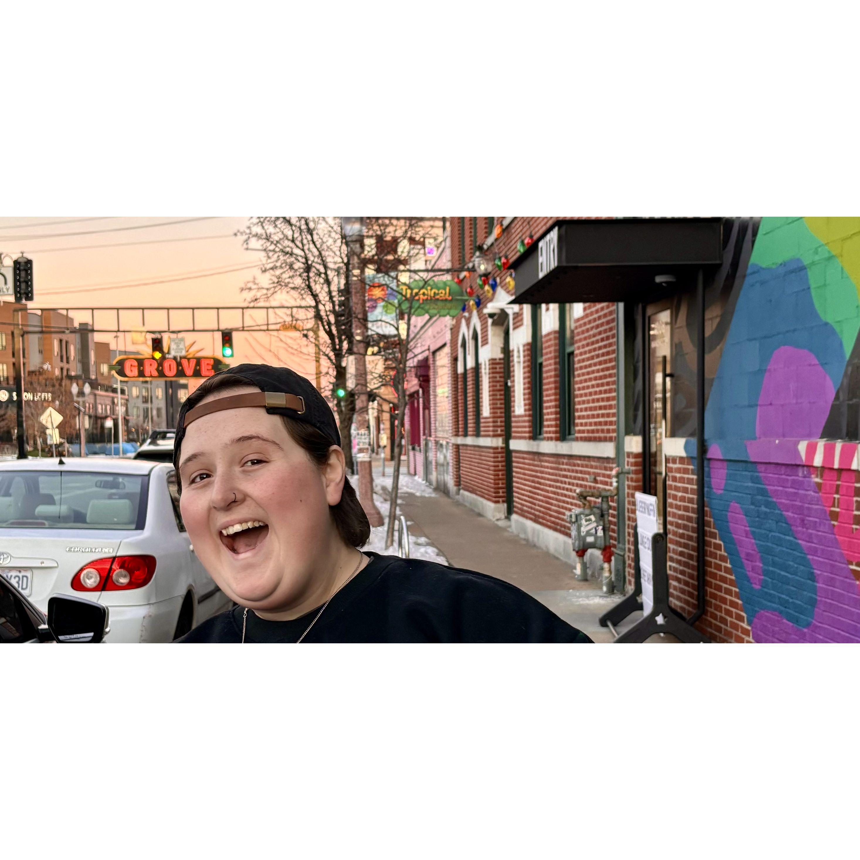 Kelly in the Grove! It's a queer area of STL and we enjoyed walking around & trying new food / places together :) -Carissa