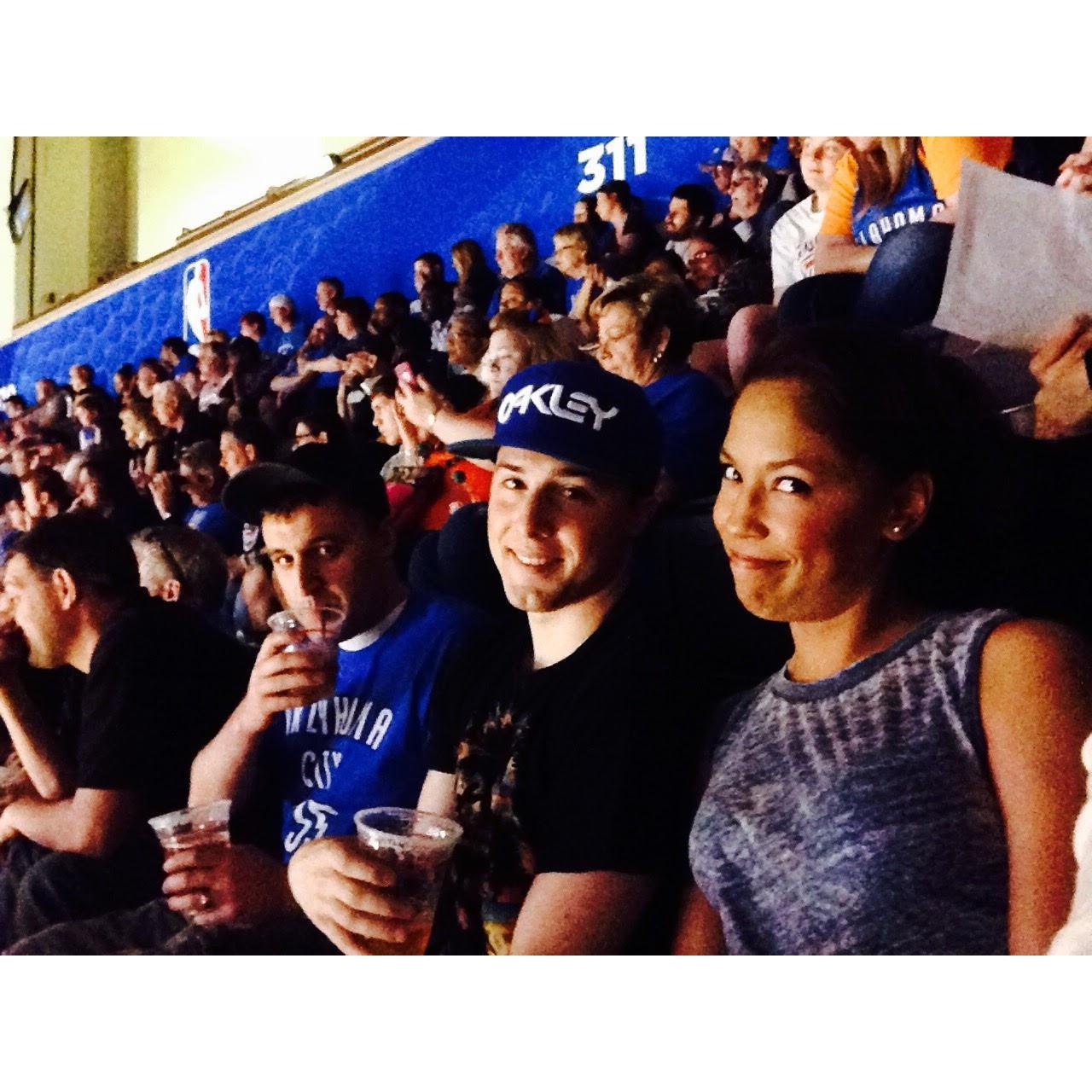 Enjoying an OKC Thunder game after having performed Colors for Honor Guard...still friends...