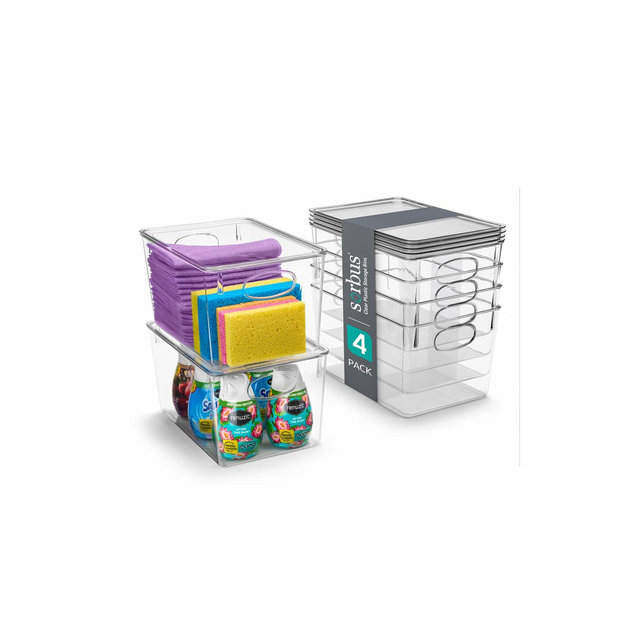 Sorbus 4 Pack Large Clear Plastic Storage Bins with Lids and Handles for Cleaning Supplies - Conquer Clutter, Enhance Organization and Style