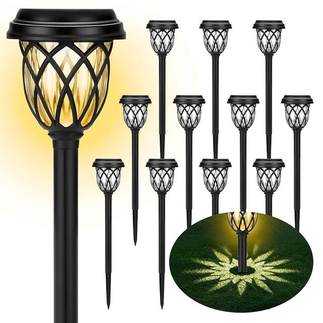ruhotili Solar Lights Outdoor 12 Pack Solar Garden Lights Waterproof IP65 Solar Landscape Lights Solar Pathway Lights for Patio, Yard, Driveway Decoration (Warm White