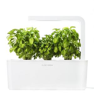 Click & Grow Indoor Smart Fresh Herb Garden Kit With 3 Basil Cartridges & White Lid | Self Watering Planter & Patented Nano-Tech Medium For Plant Growth