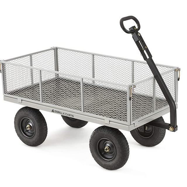 Gorilla Carts GOR1001-COM Heavy-Duty Steel Utility Cart with Removable Sides, 1000-lbs. Capacity, Gray