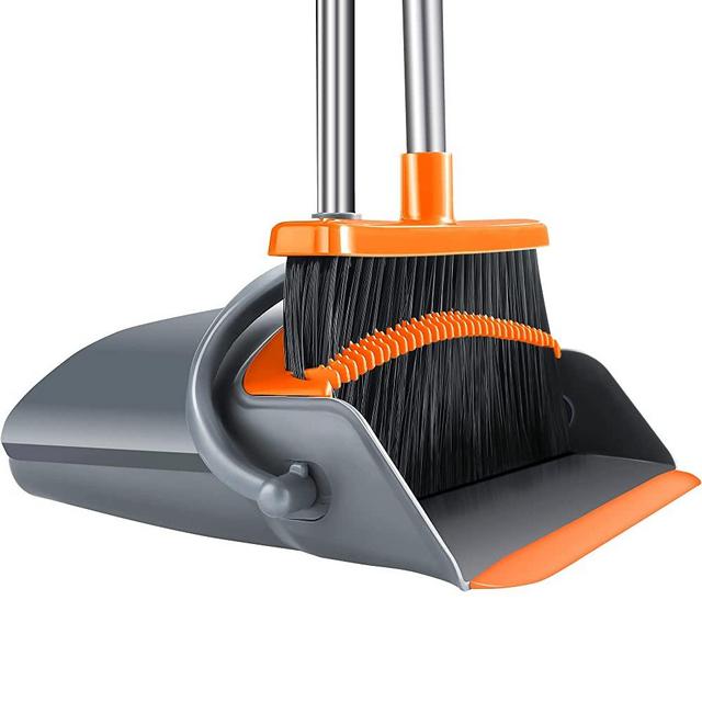 Broom and Dustpan Set for Home, Upright Dustpan and Broom Combo Set with 55" Long Handle Sweeping Office Kitchen Wood Floor Pet Hair, Cleaning Supplies for Indoor Housewarming Gift