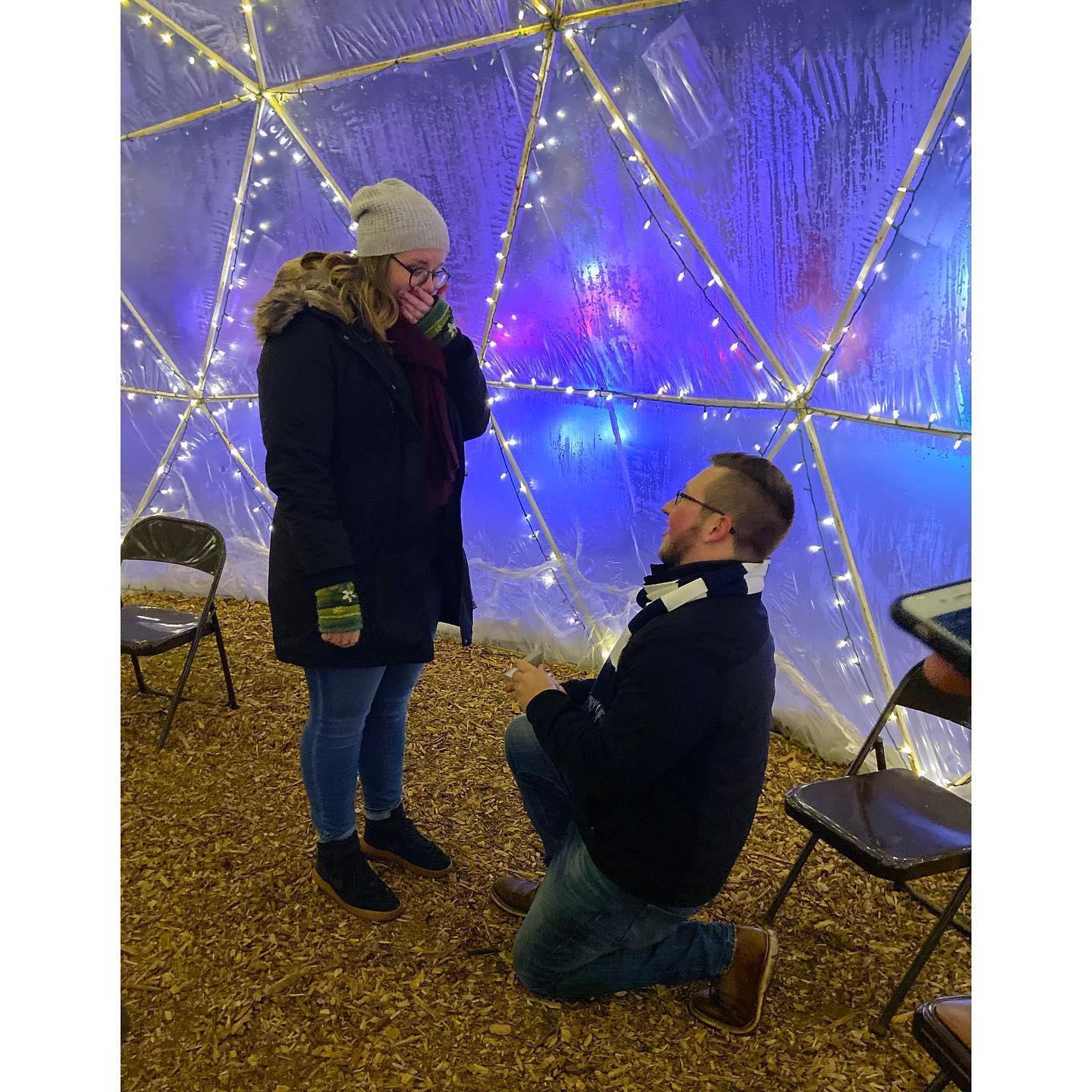 Chris proposed at the Rotary Lights in Lacrosse, WI on December 13th, 2019, after he graduated from Winona State University. Sarah had always joked that she thought the igloo was a romantic spot!