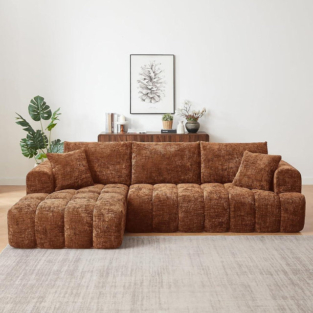 108” Cloud Modular Sectional Sofa Couch with Deep Seat, Modern L-Shaped Boneless Couch with Chaise, Comfy Chenille Sofa for Living Room, No Assembly Required (Orange, Left Facing Chaise)
