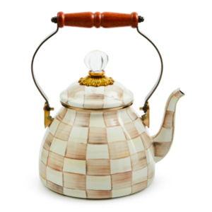 MacKenzie Childs Mocha Check 2 Quart Tea Kettle