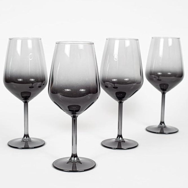 RAKLE Wine Glasses Set of 4, 14.3oz Modern Colored Drinking Tumblers for Red White Rose Wine and Cocktails, LeadFree Durable Dishwasher Safe Glassware, Black Gradient Colored