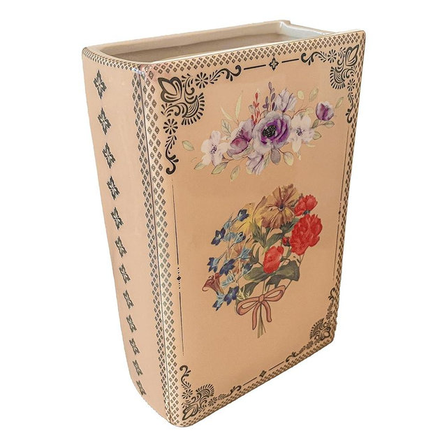 Ceramic Book Vase for Flowers, Vintage Book Vases, Cute Bookshelf Decor for Book Lovers, Unique Flower Vases Decorative