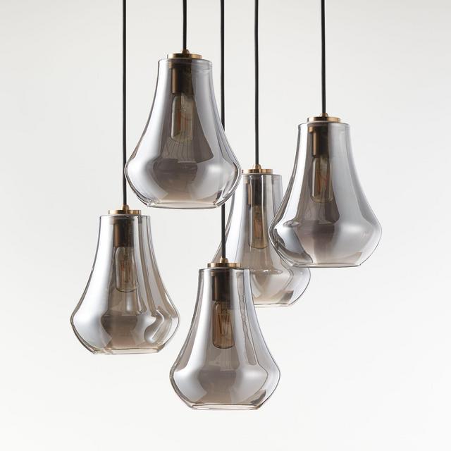 Arren Brass Round 5-Light Pendant with Silver Teardrop Shades