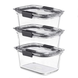 Rubbermaid Brilliance Glass Storage 4.7-Cup Food Containers with Lids Set of 3 Clear