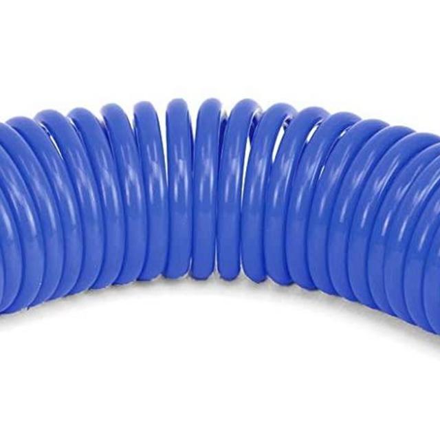 HoseCoil 3/8 inch Self Coiling Garden, Marine, RV, Outdoor Water Hose (25 feet, Blue)