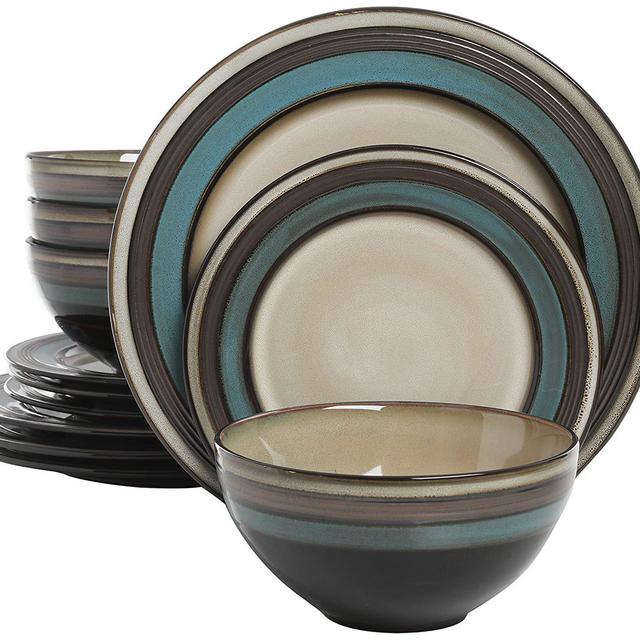 Gibson Elite 116870.12R Everston 12 Piece Reactive Glaze Dinnerware Set, Teal and Cream