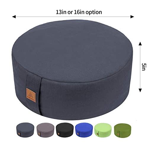 FelizMax Zafu Buckwheat Meditation Cushion, Round zabuton Meditation Pillow, Yoga Bolster, Floor Pouf, Zippered Organic Cotton Cover, Kneeling Pillow - 6 Colors and Large Small Sizes