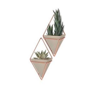 Umbra Trigg Hanging Planter Vase & Geometric Wall Decor Container - Great For Succulent Plants, Air Plant, Mini Cactus, Faux Plants and More, Concrete Resin/Copper (Set of 2)