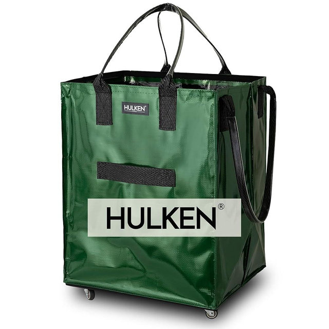 HULKEN - (Large, Forest Green Reusable Grocery Bag On Wheels, Shopping Trolley, Rolling Tote, Zipper Closure, Lightweight, Carries Up to 66 lb, Folds Flat, Unbreakable Handles