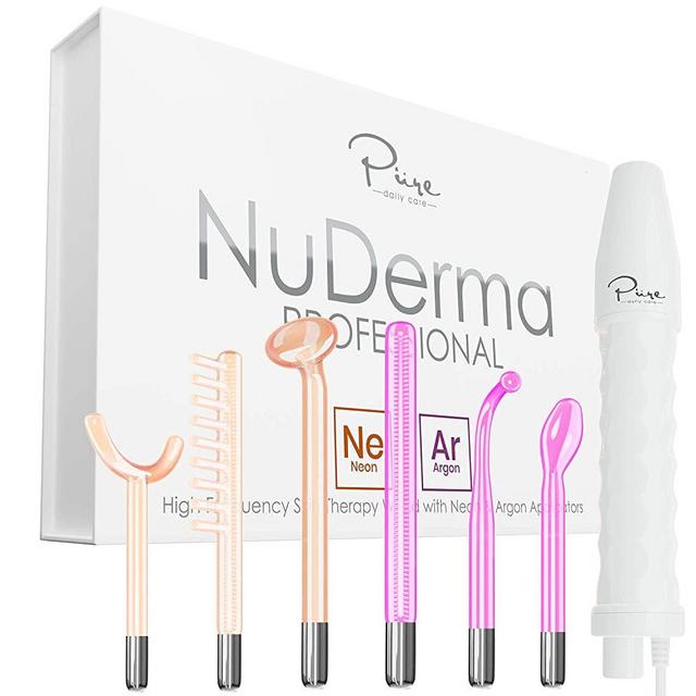 NuDerma Professional Skin Therapy Wand - Portable High Frequency Skin Therapy Machine with 6 Neon & Argon Wands – Boost Your Skin – Clear Firm & Tighten