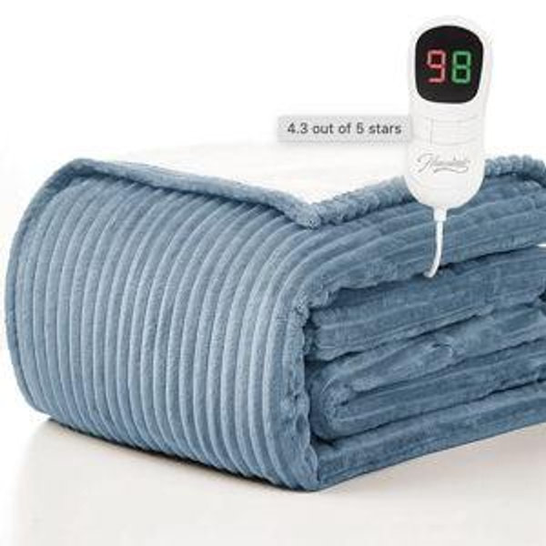 Homemate Electric Heated Blanket Queen Size - 84"x90" Heating Blanket Queen Size Dual Control 1/2/4/6/8 Hours Auto-Off 10 Heat Level Over-Heat Protection Soft Flannel Sherpa ETL Certification