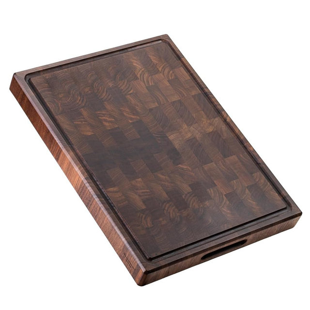 muso wood End Grain Cutting Board, Black Walnut Wood, 2" Thick Dual-Sided Wooden Chopping Board with Juice Groove & Handle - Idea for meat cutting, vegetable dicing, and fruit processing, 20 x 15 inch