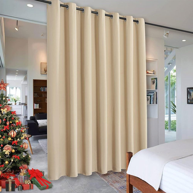 RYB HOME Wall Divider Curtain for Living Room, Noise Reduction Privacy Curtain with Anti-rust Grommet Top Blackout Curtain for Bedroom/Kids Room, 7 ft Tall x 8.3 ft Wide, Cream Beige, 1 Pack